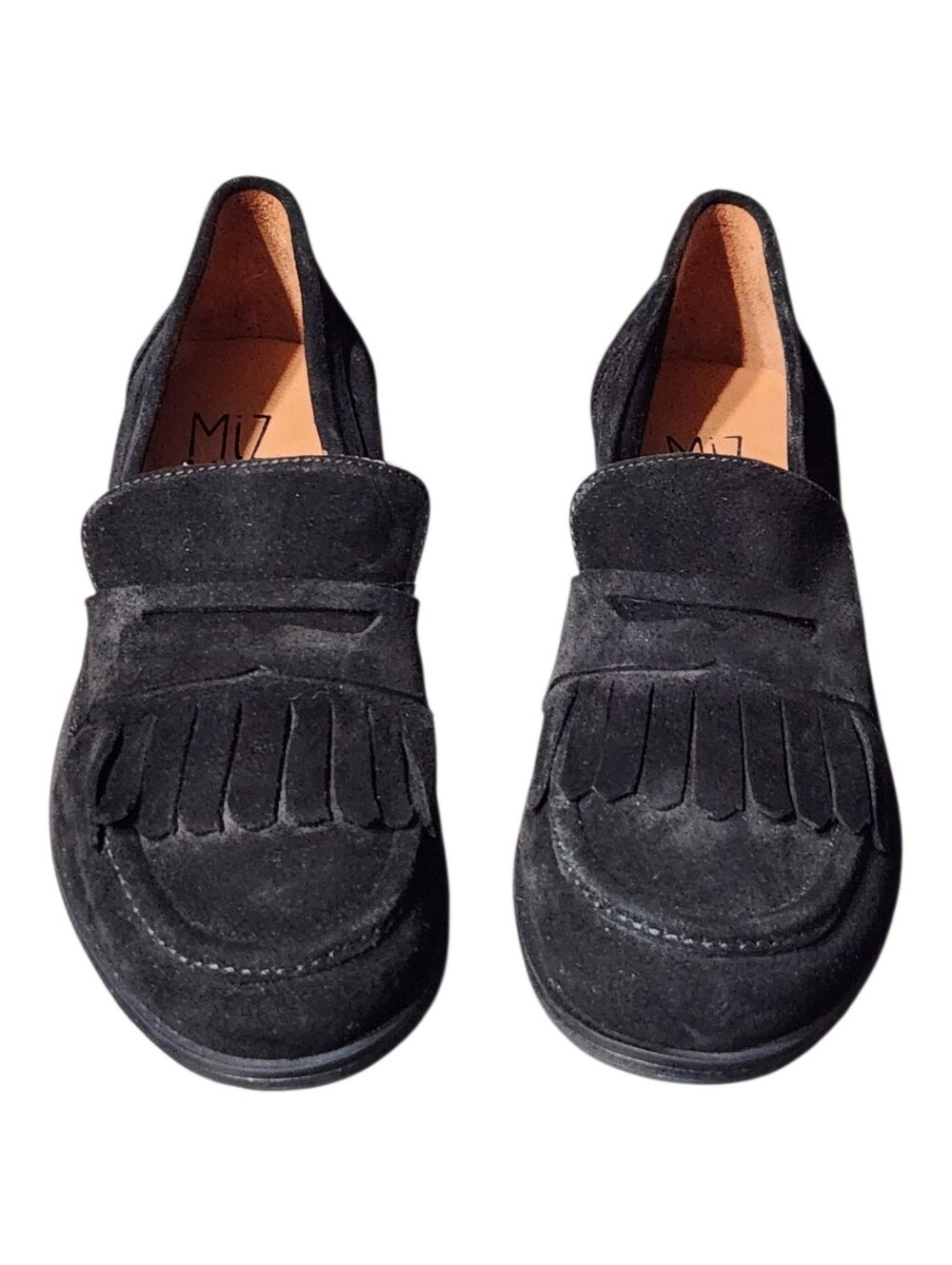 NEW Miz Mooz Ilona Black Suede Fringe Penny Loafers Size 6